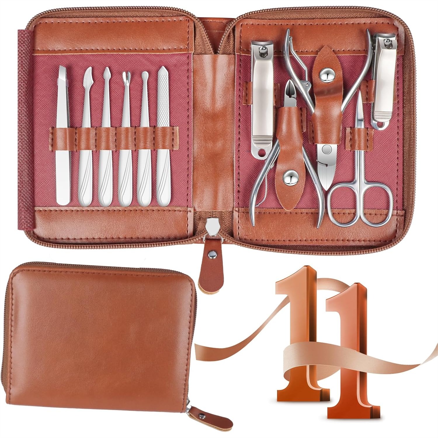 Mens Grooming Kit Case - 11 in 1 Stainless Steel Manicure